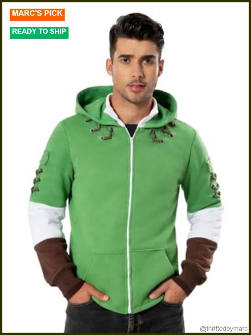 Adult Cosplay Hooded Jacket Green Sweatshirt Costume Outfit Pure Cotton Blend